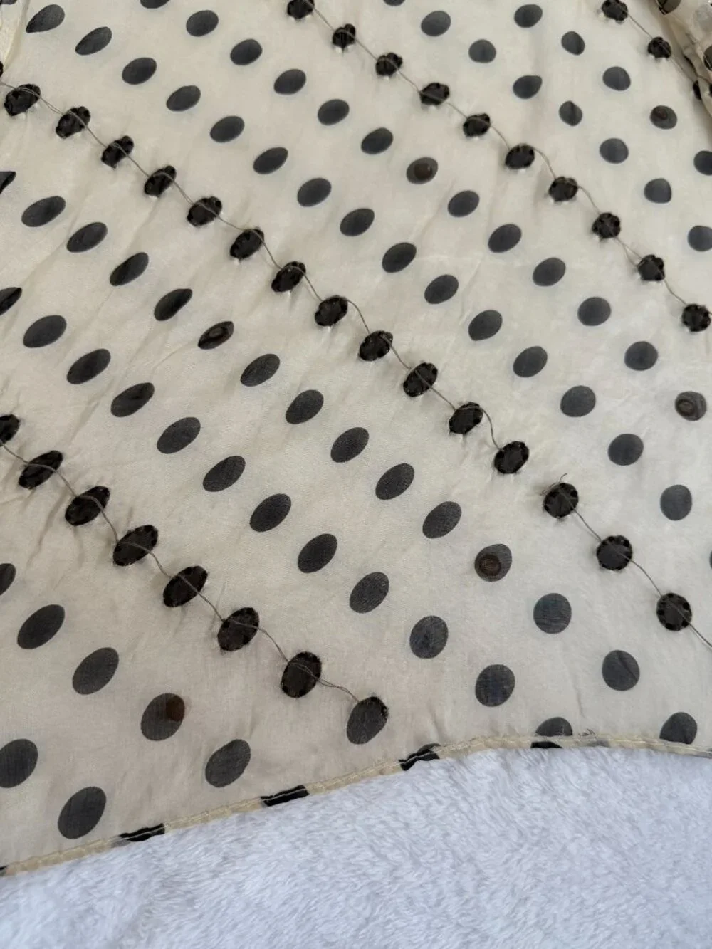 Handmade Beaded Polka Dot Silk Scarf In Beige & Black Good Condition Missing Som